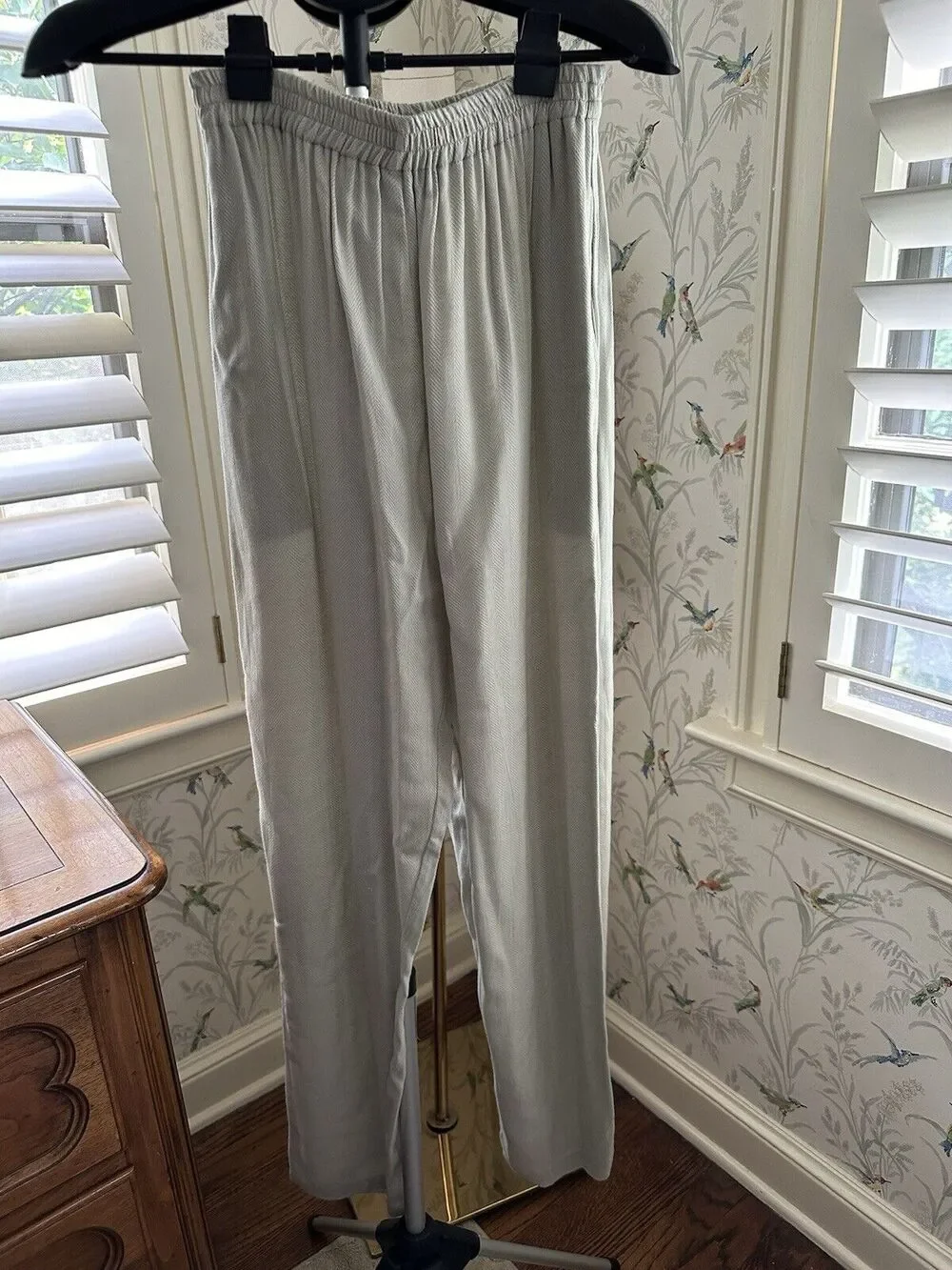 Vtg FAITH Celia Forrester Light Gray Herringbone Wide Leg Pants Sz M High Waist